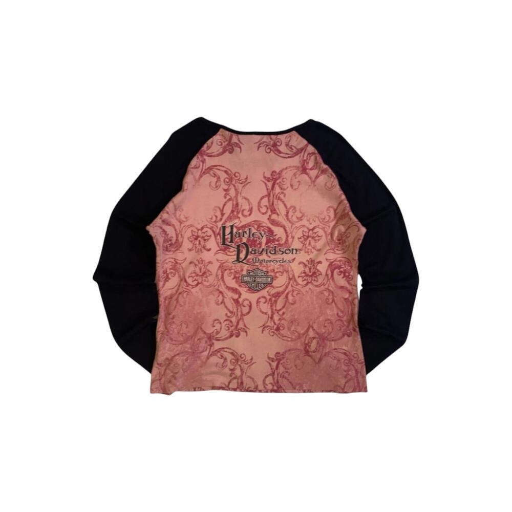 Harley Davidson Womens Pink Raglan Long Sleeve Eagle Graphic Rhinestone Top M - Picture 2 of 9